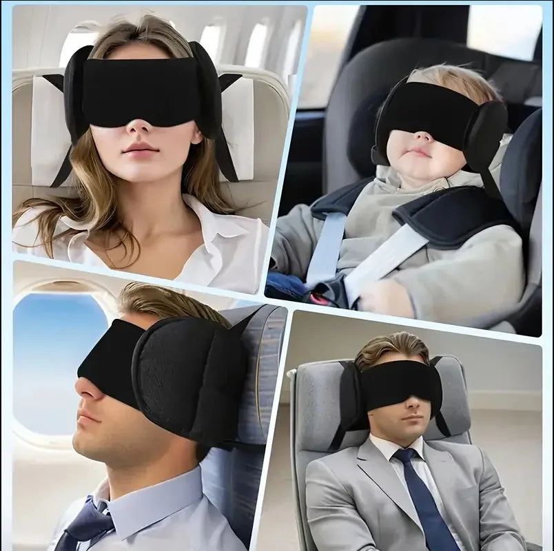 Adjustable Travel Neck Pillow with Eye Mask Set Head Support for Sleeping on Airplane Car Train Breathable Prevents Head Shaking