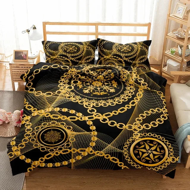Luxury Baroque Pattern Bedding Set Golden Duvet cover set Twin Double Queen King Size Comforter cover set for Gift Bed Linen