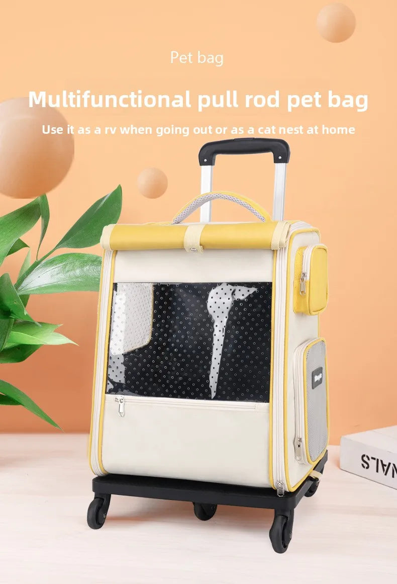 Multifunctional pull rod pet bag portable cat suitcase cat bag outing large capacity double shoulder breathable pet backpack