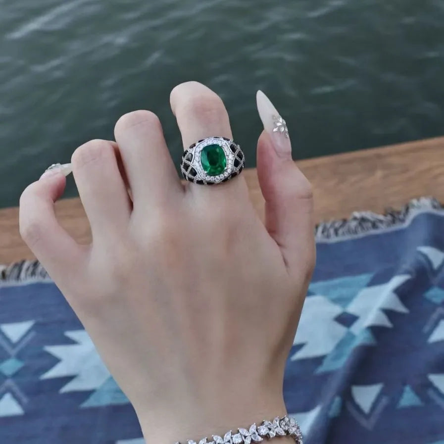 WUIHA 925 Sterling Silver Lab Sapphire Emerald Shell High Carbon Diamonds Gemstone Wedding Engagement Cocktail Ring Fine Jewelry