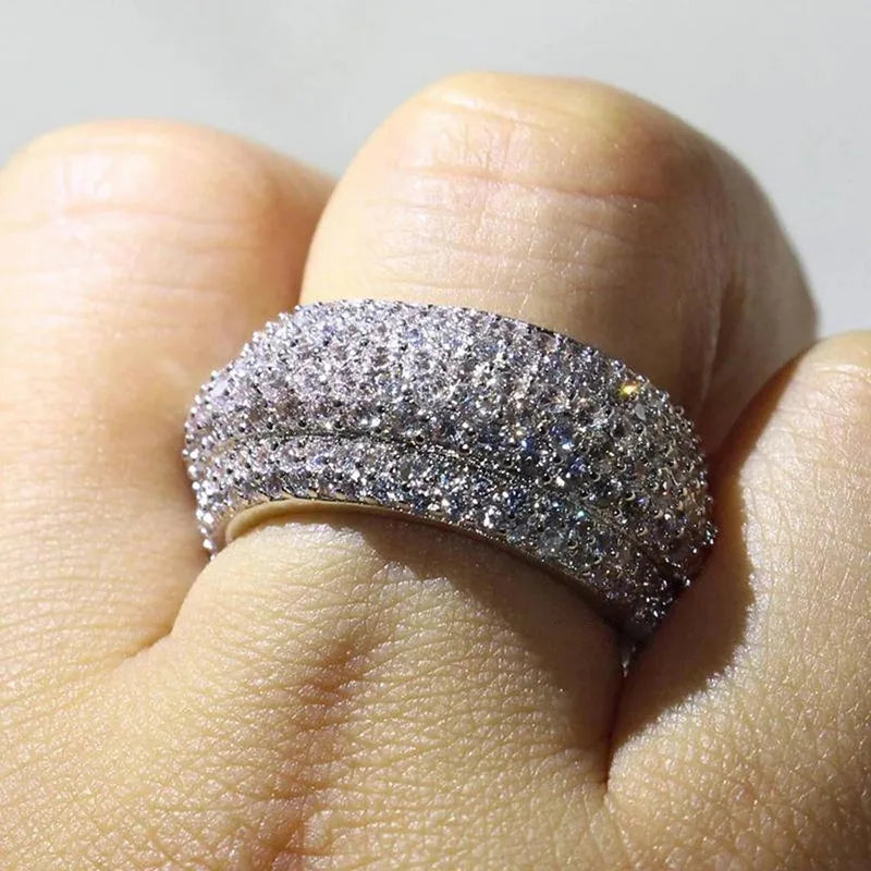 Fashionable Exaggerated Zircon Ring Women's Full Sky Star Flash Diamond Ring Geometric Shape Copper Material round Line Style