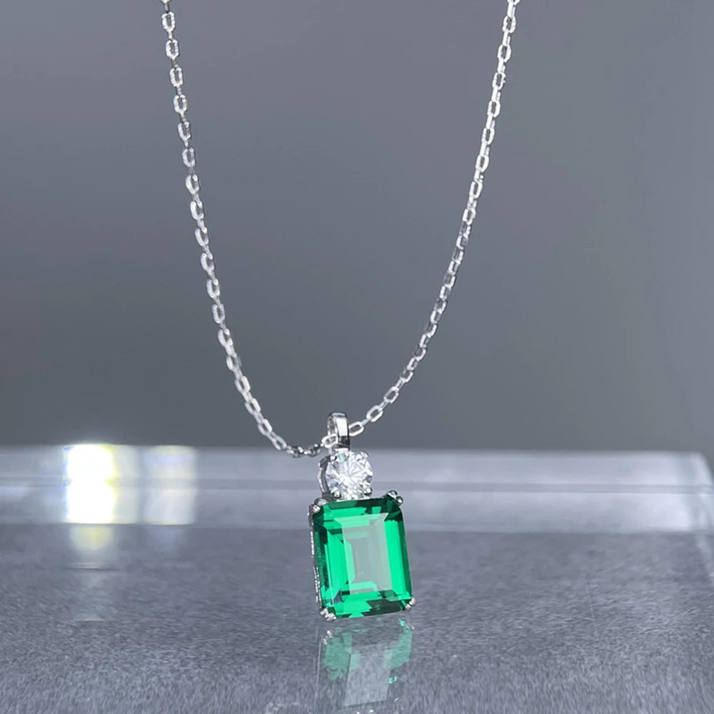 Wong Rain 925 Sterling Silver 8*10 MM Tanzanite Sapphire Ruby Citrine Emerald High Carbon Diamond Pendant Necklace Fine Jewelry