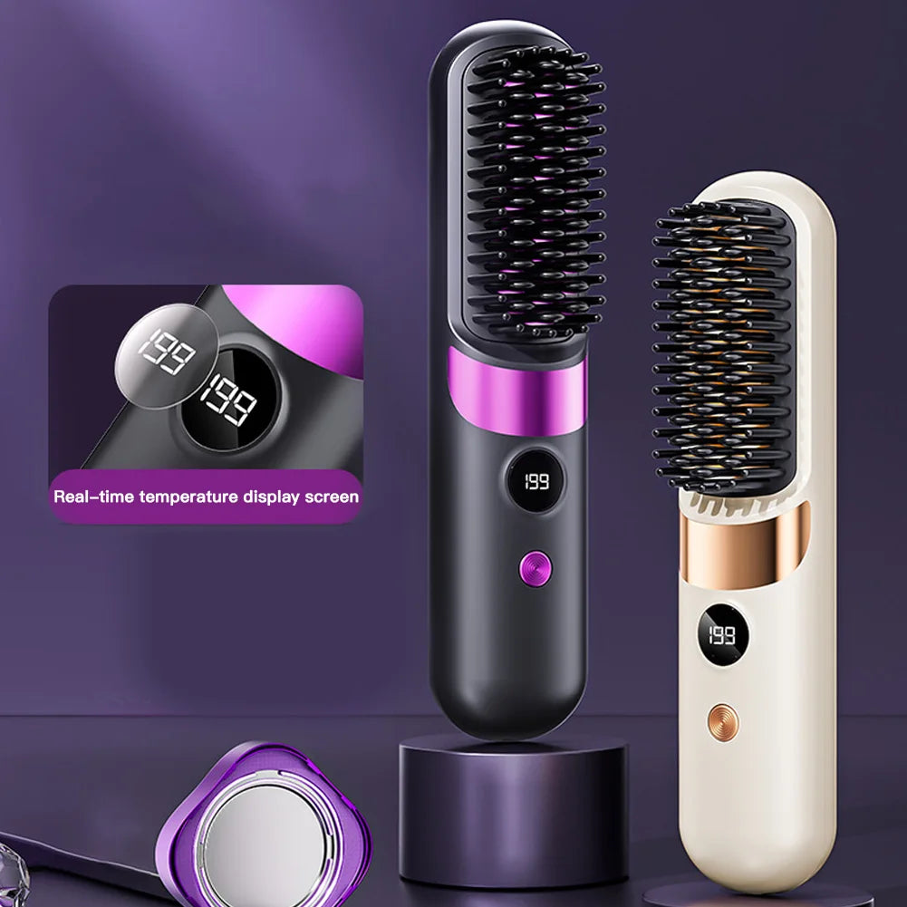 2026 New USB Charging Cordless Hair Straightener Brush-Portable Hair Straightening Brush LED Display for Women Travel Gift