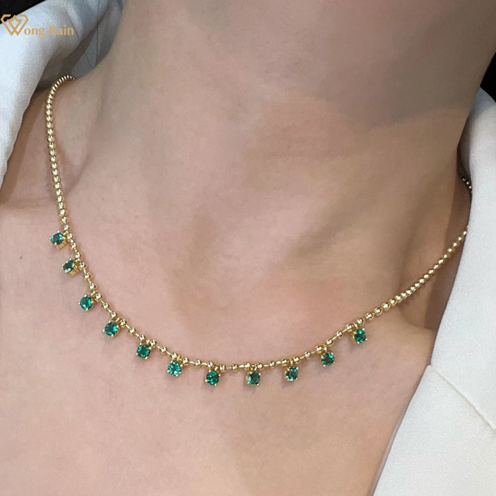 Wong Rain Vintage Solid 925 Sterling Silver Emerald Sapphire Ruby Gemstone Pendant Necklace Fine Jewelry for Women Wholesale