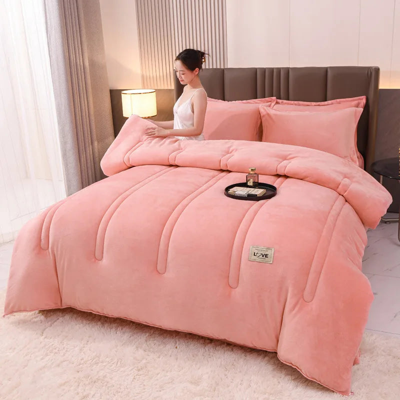 Thicken Lamb Double-faced Velvet Quilt Wool Super Warm Winter Comforter Students Dormitory Luxury Blanket Soft Quilt Duvets