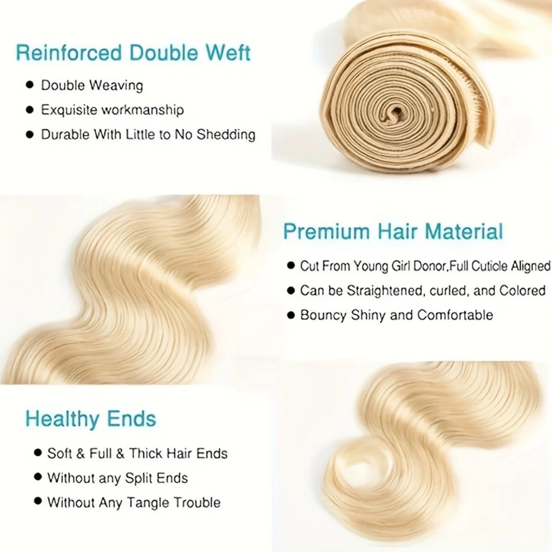 Smilegirl 12A Raw Virgin Human Hair 613 Blonde Bundles Body Wave Premium Double Weft Hair Extensions 10-30 Inch 1 3 4 Bundles for Women