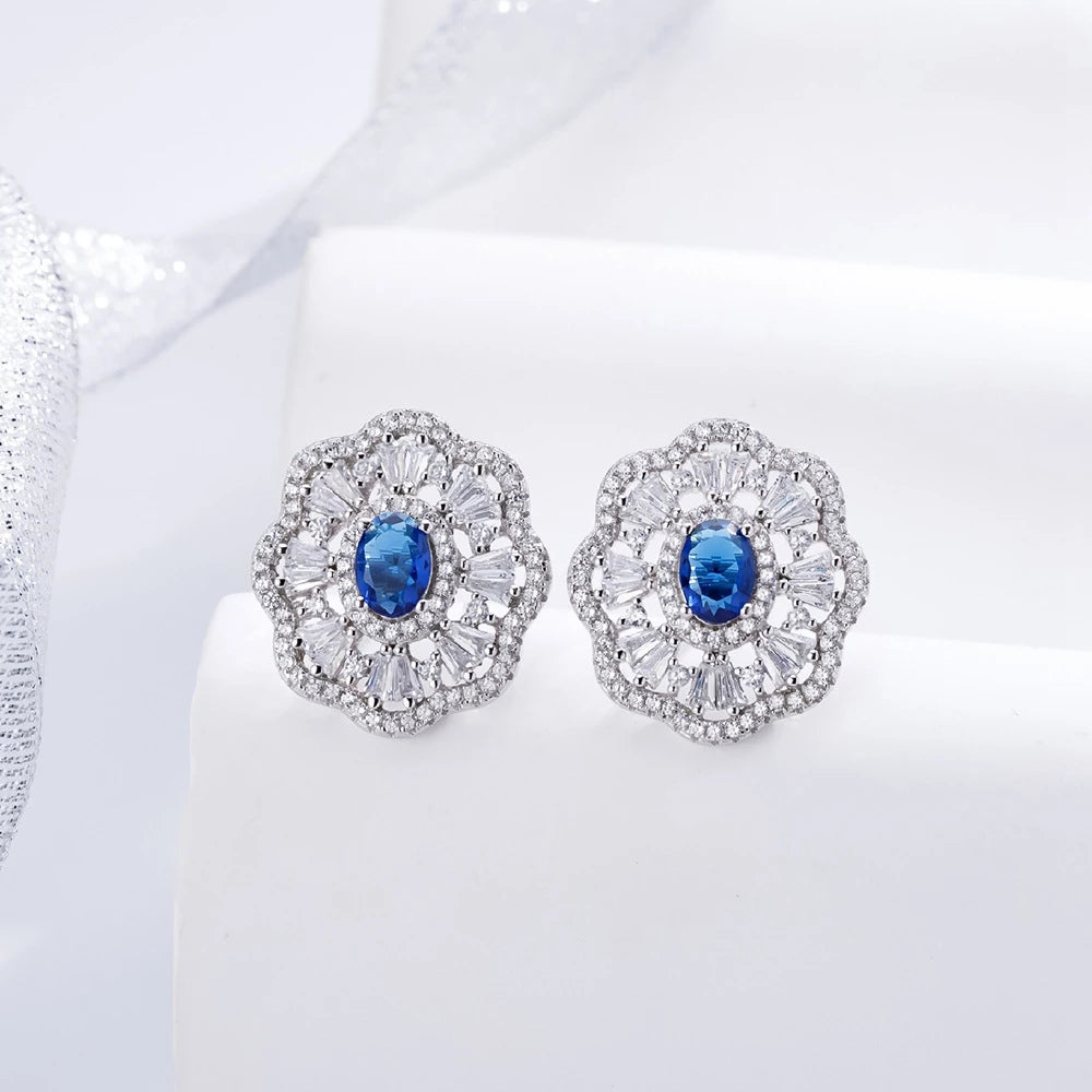 Vinregem 5*7MM Oval Cut Sapphire High Carbon Diamond Gems Romantic Ear Studs Earrings 925 Sterling Silver Fine Jewelry Wholesale
