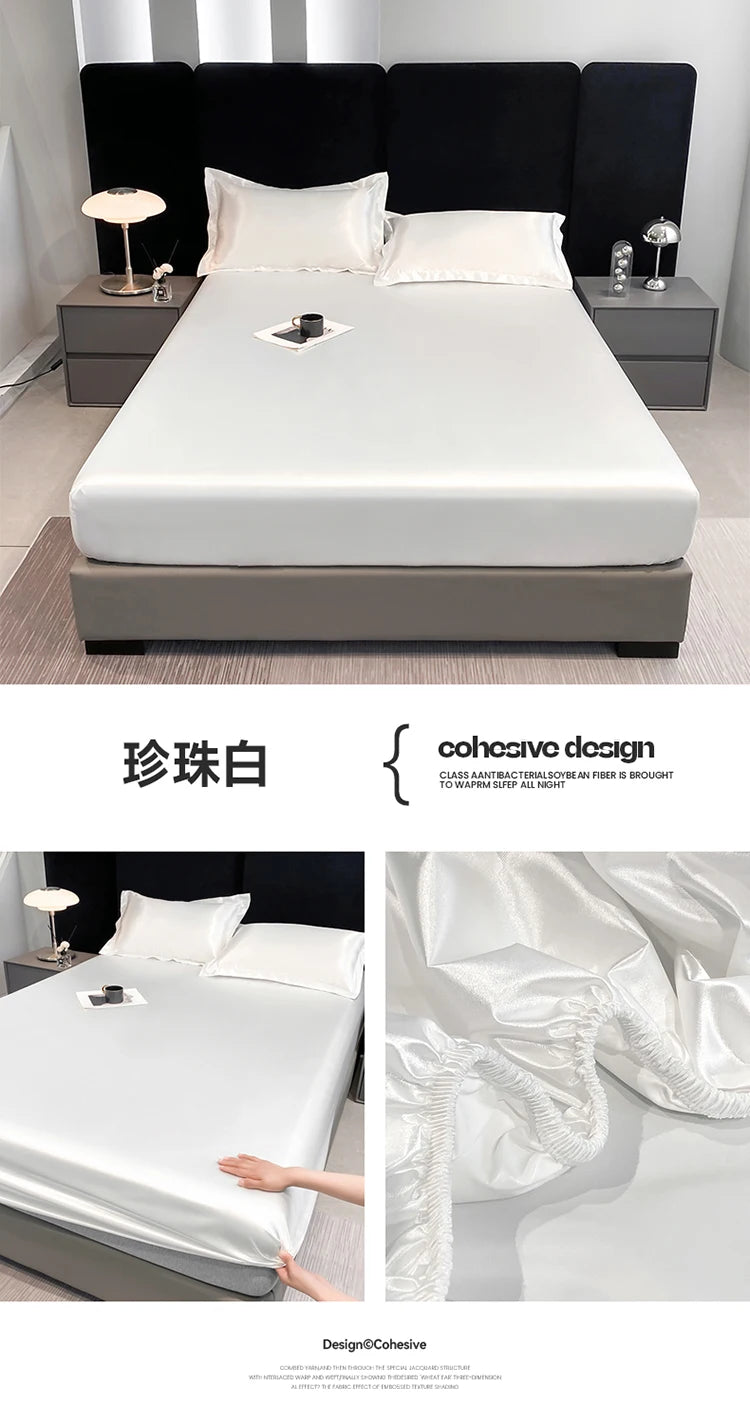 Summer Satin Waterproof Couple bed Fitted Sheet Double bed sheets Mattress Cover Bed linen protector single Queen NO Pillowcase