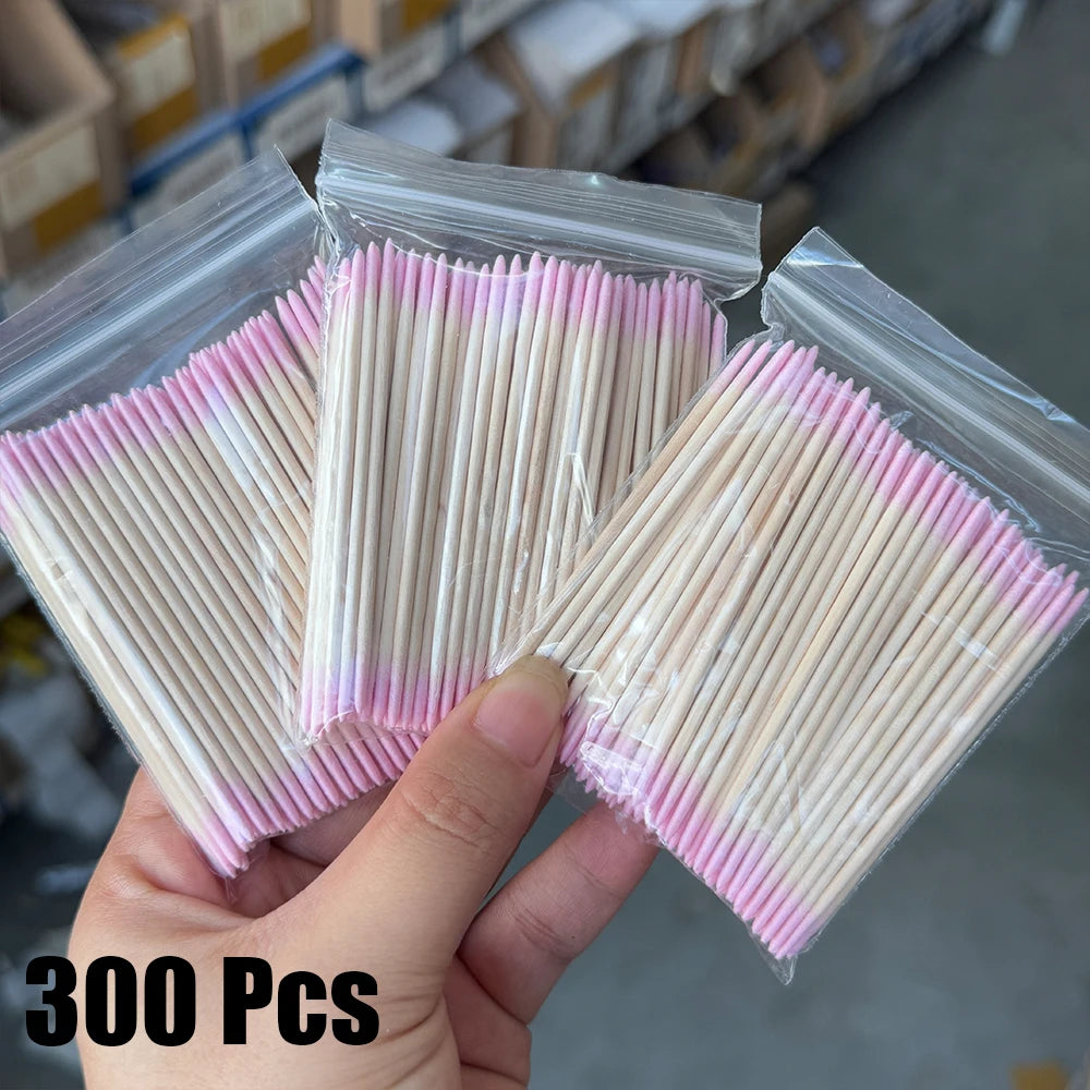 400pcs Pink Double Head Nail Art Cuticle Pusher Remover 7CM Orange Wood Sticks Cotton Swab Clean Tool for Nail Rhinestone Makeup
