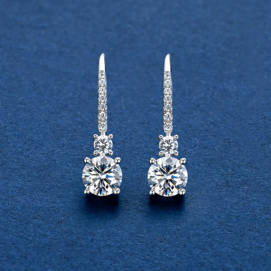 IOGOU 6.5mm 1.0Carat D Color Moissanite Diamond Drop Hook Earrings 925 Sterling Silver Engagement Wedding Jewelry Gift for Women