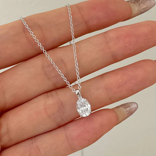 1.5carat Oval Cut Moissanite Diamond Pendant Necklace for Women 925 Sterling Silver Plated 18k Yellow/White Gold Neck Chain