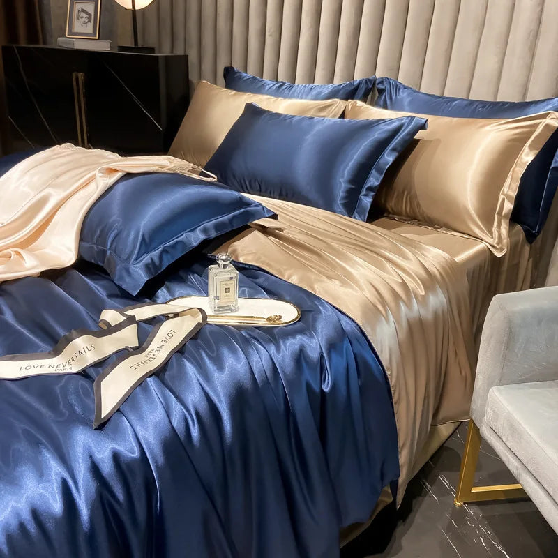 Real 100% Mulberry Silk Bedding Set with Duvet Cover Fitted/Flat Bed Sheet Pillowcase Solid Color 4pcs King Queen Twin Bed Sets