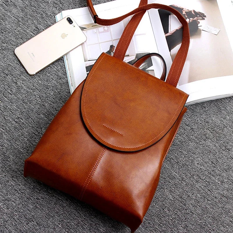 Women Backpack Shoulder Cross Body Bags Genuine Leather Female Fashion Retro Lady Oil Wax Cowhide Messenger Bag Backpacks