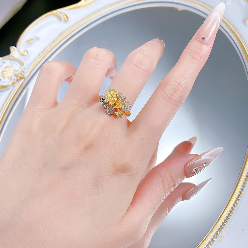 Wong Rain 925 Sterling Silver Oval Cut Citrine High Carbon Diamond Gems Flower Ring for Women Fine Jewelry Anniversary Gifts