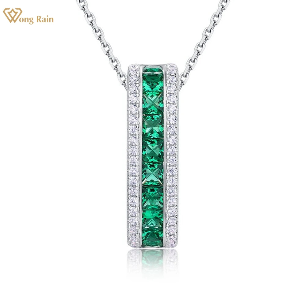 Wong Rain Vintage 925 Sterling Silver 2.5 MM Emerald High Carbon Diamonds Gemstone Pendant Necklace Fine Jewelry Gifts Wholesale