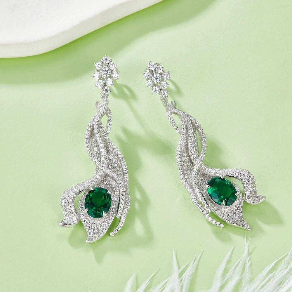 Wong Rain Elegant 925 Sterling Silver 5CT Sapphire Ruby Emerald High Carbon Diamond Gemstone Drop Earrings Ear Stud Fine Jewelry