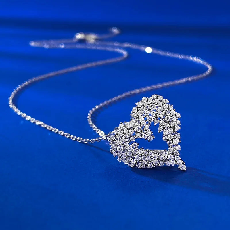 Queen Heart Lab Moissanite Diamond Pendant 100% Real 925 Sterling Silver Wedding Chocker Necklace for Women Engagement Jewelry