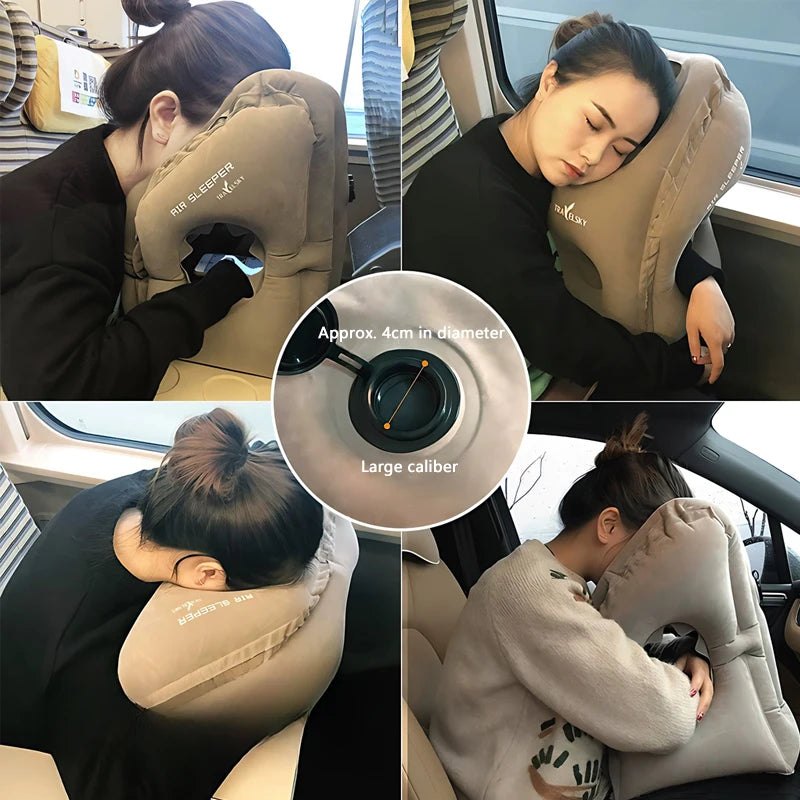 Pattern Inflatable Travel Pillow Portable Chin Support Neck Pillow for Airplane Car Bus Train Office Nap Rest Support Pillow