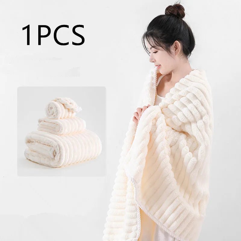 High quality jelly velvet absorbent coral velvet bath towel, household thickened non shedding plush set bathrobe