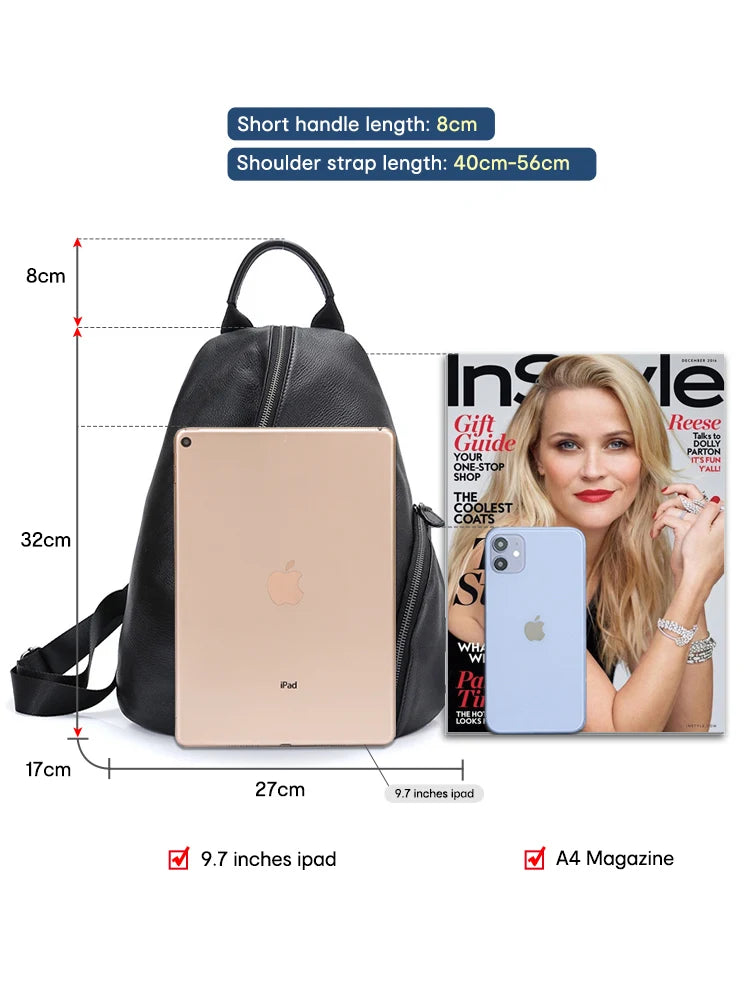 Zency Women's Genuine Leather Anti-theft Backpack Black Lady Knapsack High Quality Zipper Buckle Rusksack 2024 New Back Beige