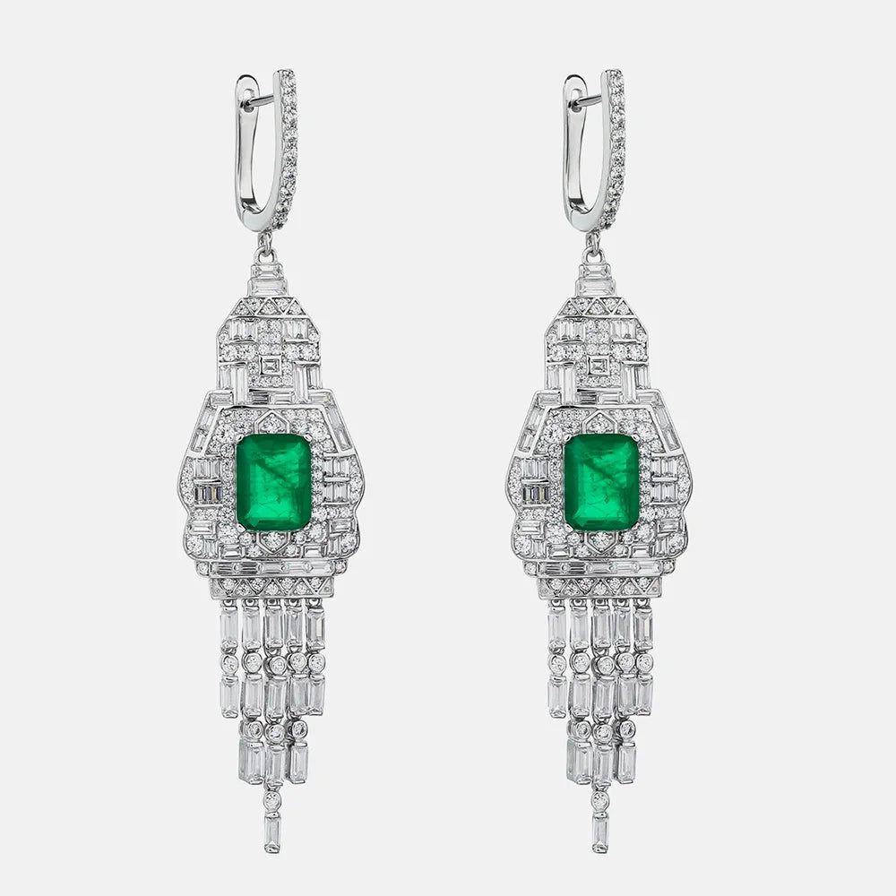 WUIHA Vintage 925 Sterling Silver Lab Sapphire Emerald High Carbon Diamonds Drop Dangle Wedding Engagement Earrings Fine Jewelry