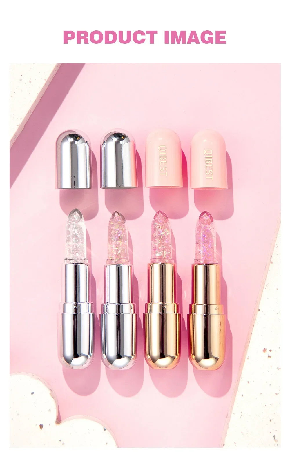 Soft Jelly Lipstick Color Changing Glossy Hydrating Moisturizing Glitter Lip Stick Sparkling Sequins Turning Red Shade Lip Balm