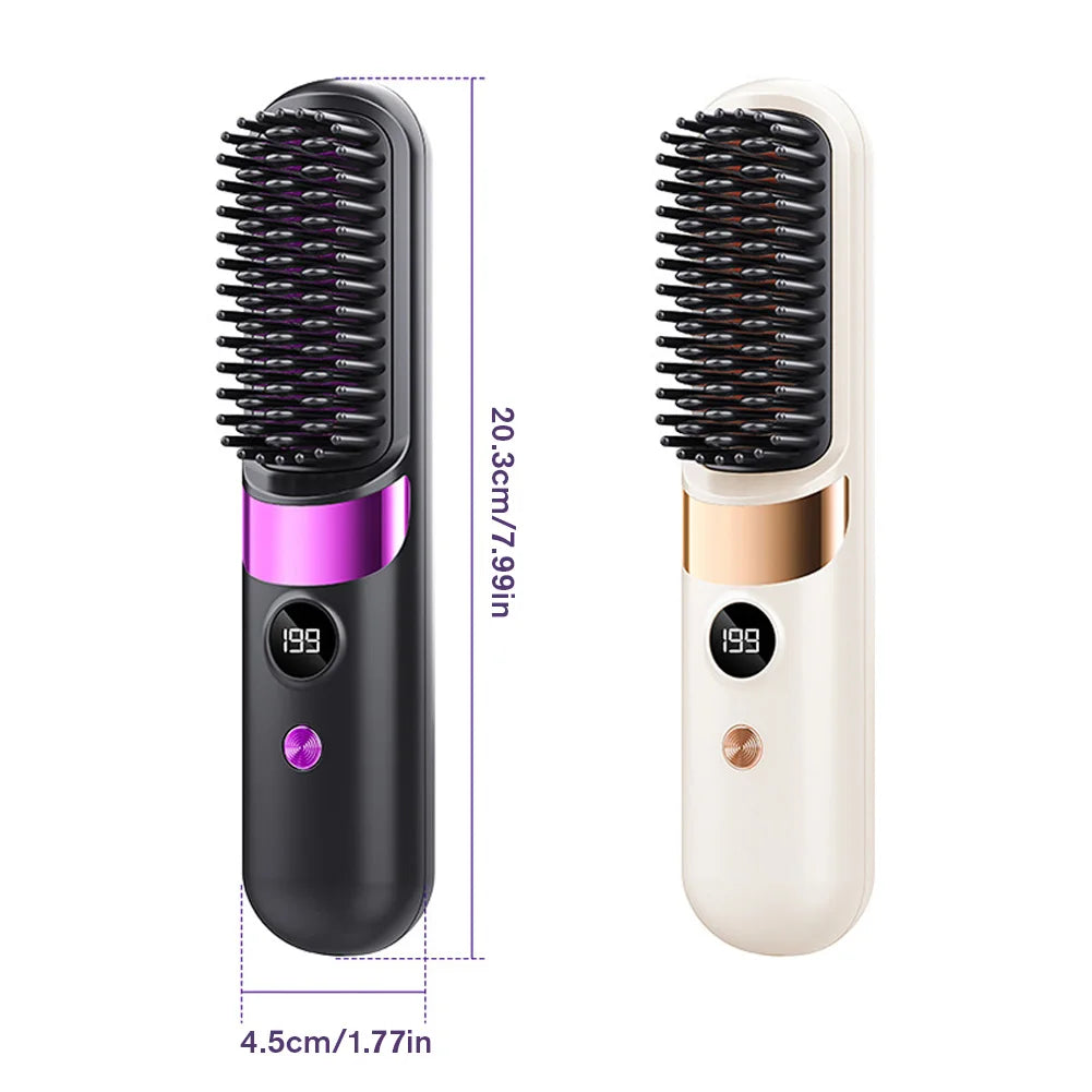 2026 New USB Charging Cordless Hair Straightener Brush-Portable Hair Straightening Brush LED Display for Women Travel Gift