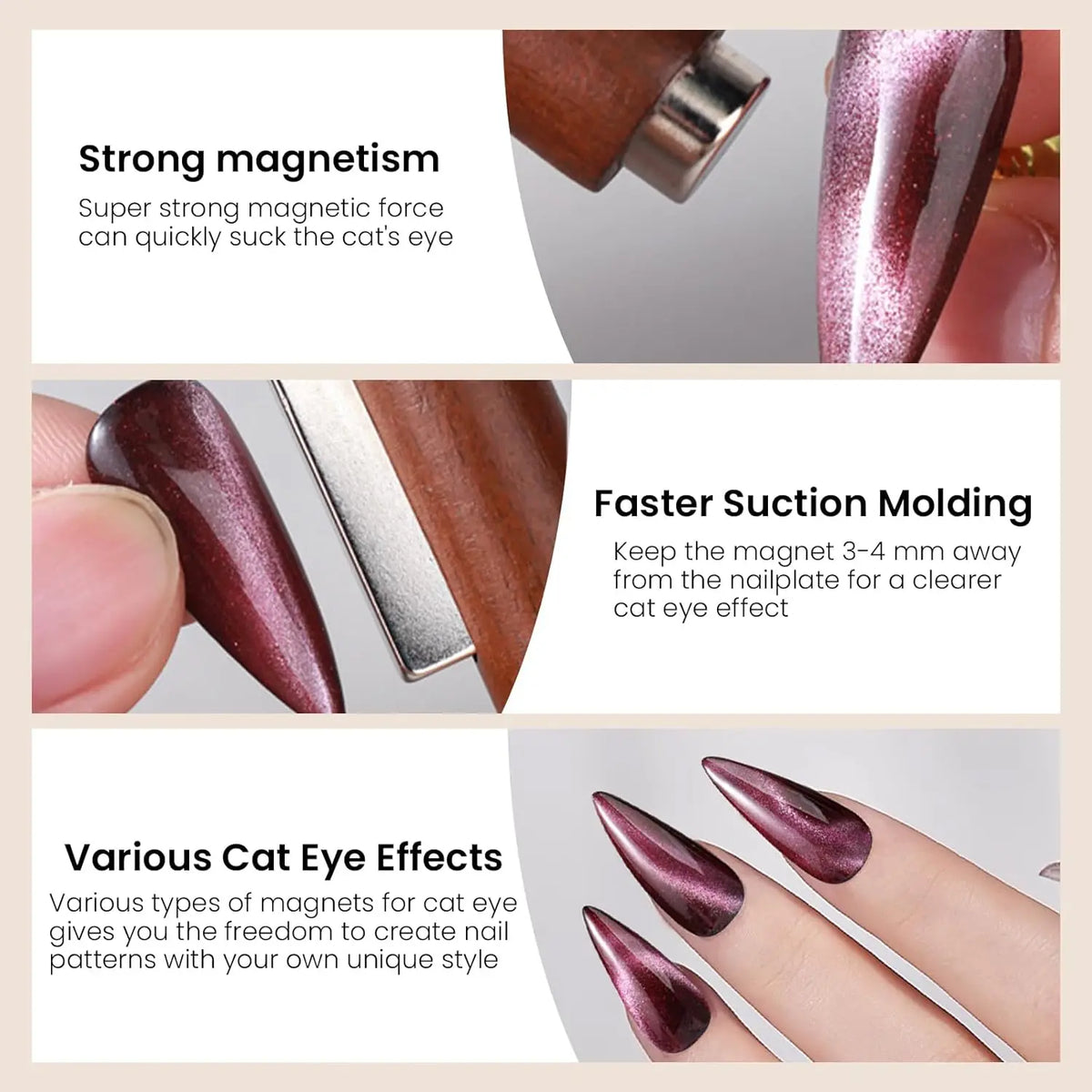 LULAA 3 In 1 Cat Eye Nail Magnet Multifunctional Nail Magnet Portable Cat Eye Magnet Suitable for Home and Salon Nail Art Tools
