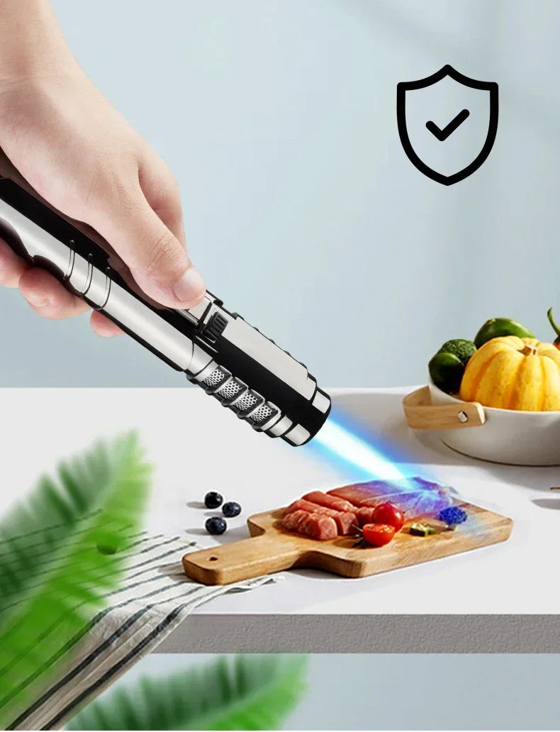 Metal Large Flame Spray Gun Blue Flame 1800°c Welding Gun Butane Gas Torch Lighter Outdoor Camping BBQ Kitchen Ignition Tool