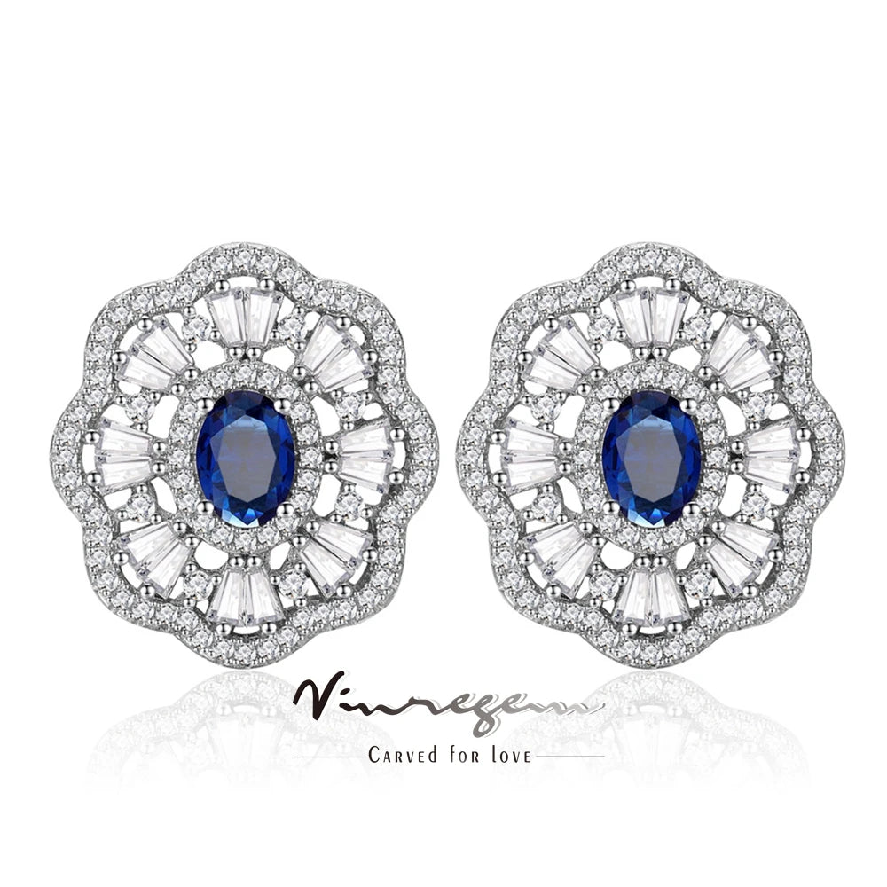 Vinregem 5*7MM Oval Cut Sapphire High Carbon Diamond Gems Romantic Ear Studs Earrings 925 Sterling Silver Fine Jewelry Wholesale
