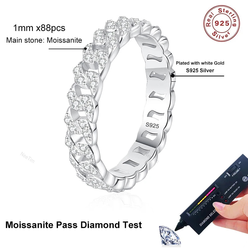 NeeTim Full D Color Moissanite Wedding Band Ring 925 Sterling Silver Lab Diamond Eternity Bands Engagement Rings for Women