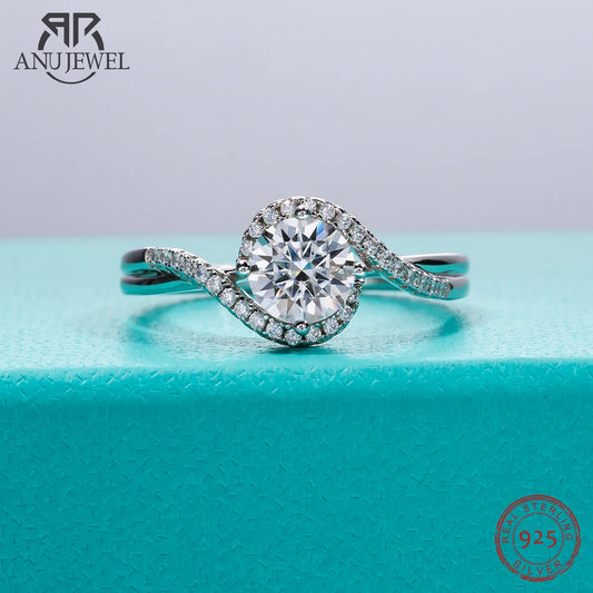 AnuJewel 1ct D Color Moissanite 18K Gold Plated  Halo Angel Eye Engagement Wedding  Rings Wholesale