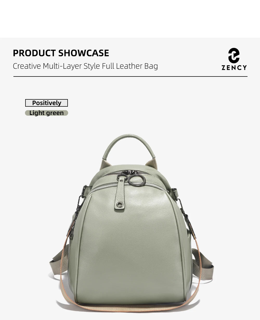 Zency Women's Soft Genuine Leather Travel Backpack Large Capacity Convertible Rucksack Knapsack Multi-compartment Shoulder Bag