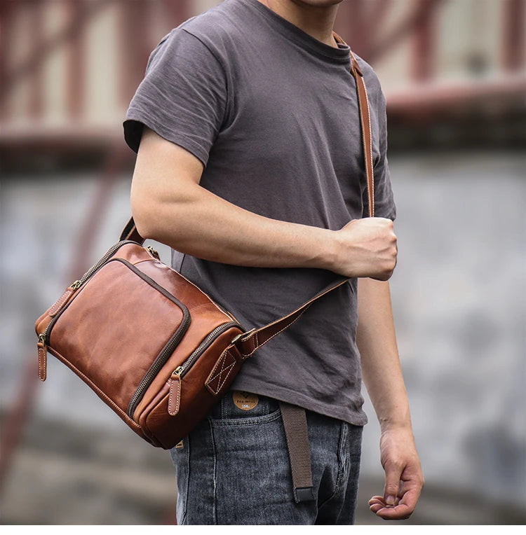 GURO Higher Quality Genuine Leather Shoulder Bag Men's Party Deluxe Crossbody Vintage Top Cowhide multicompartment Messenger Bag