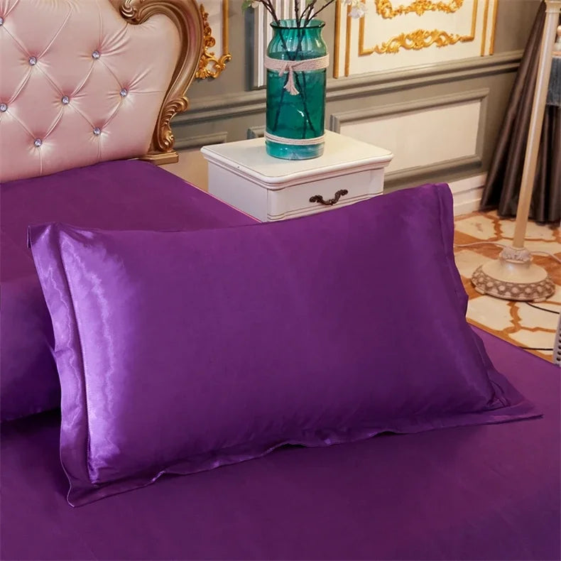 Luxury Silky Smooth Satin Pillowcase Solid Color Envelope Pillow Case Bedding Bedroom Sleep Pillowcover 48x74
