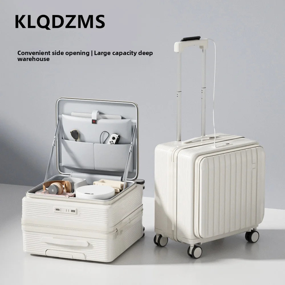 KLQDZMS 18" Luggage Travel Bag High Quality 20 Inch Boarding Box Men's Small Trolley Case Women's Front Opening Laptop Suitcase
