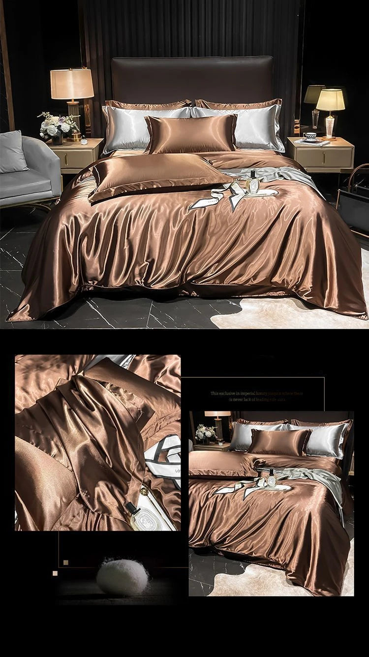 Real 100% Mulberry Silk Bedding Set with Duvet Cover Fitted/Flat Bed Sheet Pillowcase Solid Color 4pcs King Queen Twin Bed Sets