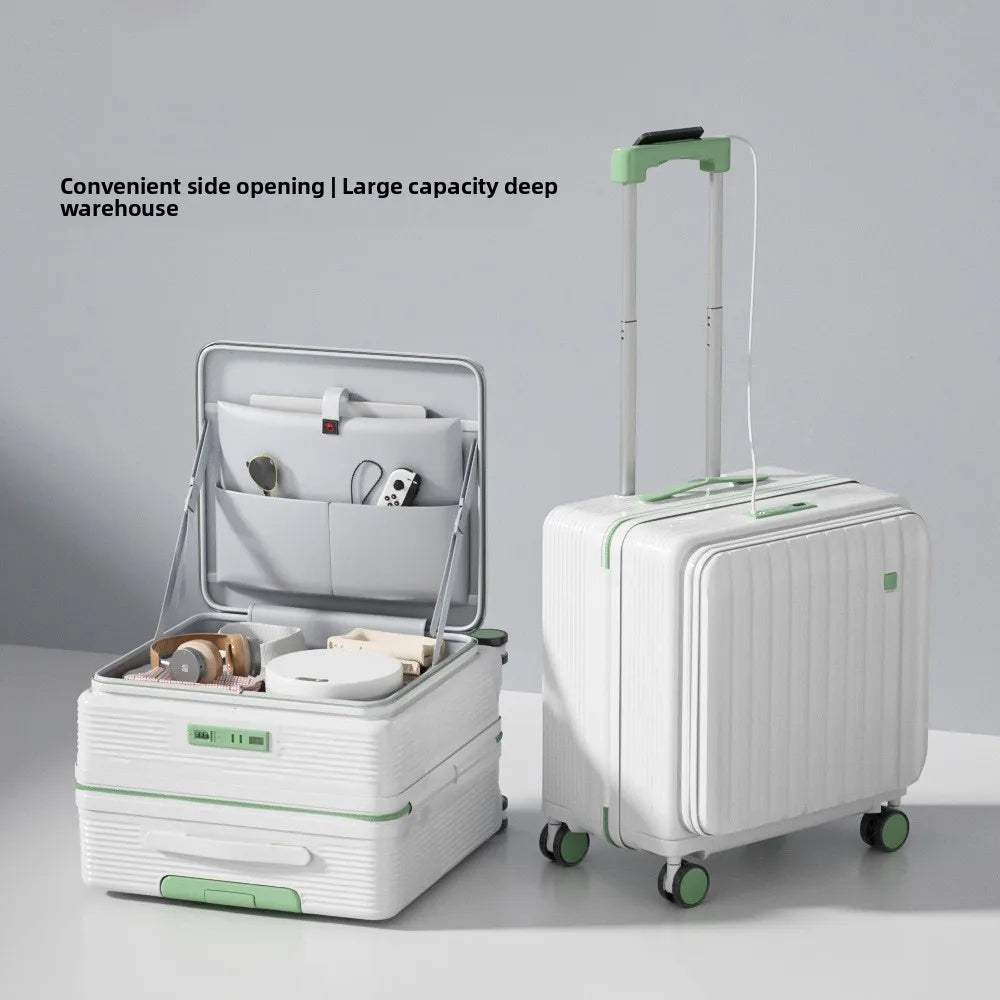 KLQDZMS 18" Luggage Travel Bag High Quality 20 Inch Boarding Box Men's Small Trolley Case Women's Front Opening Laptop Suitcase