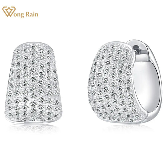 Wong Rain 100% 925 Sterling Silver Lab Sapphire Gemstone Luxury Personality Hoop Earrings Wedding Fine Jewelry Gift Wholesale