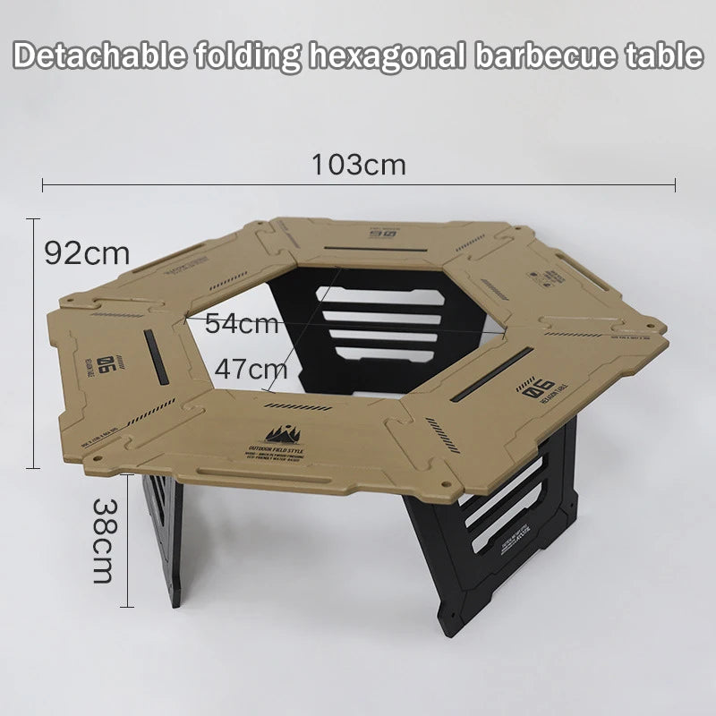 Multi-Functional Camping Table Portable 6-Sided BBQ&Tea Table, Foldable&Removable Outdoor Stove Complete Set For Outdoor Cooking