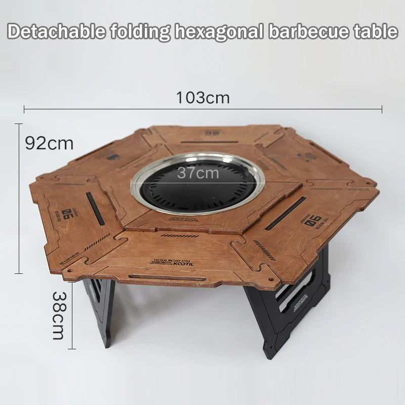 Multi-Functional Camping Table Portable 6-Sided BBQ&Tea Table, Foldable&Removable Outdoor Stove Complete Set For Outdoor Cooking