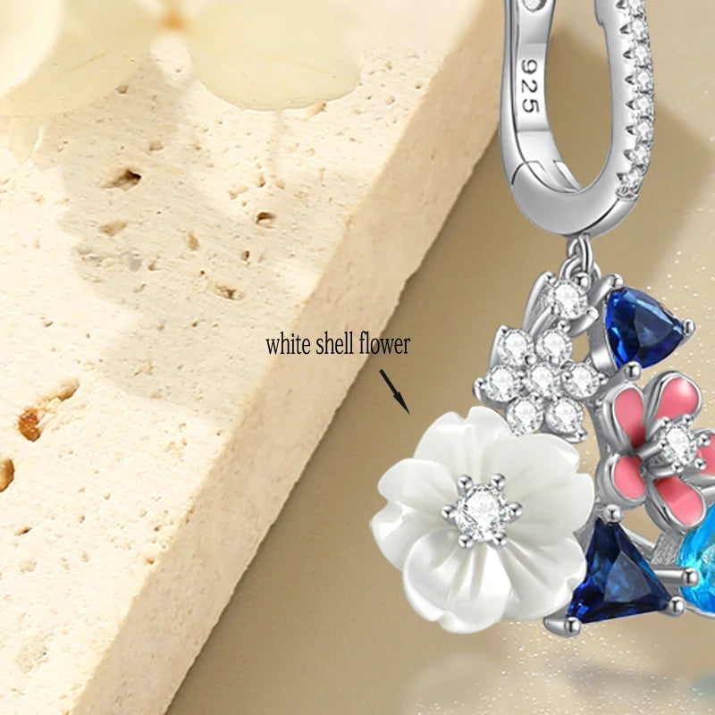 LAYA Earrings For Women White Shell Flower Shining Zircon Handmade Enamel Engagement Romantic Wedding Trendy Party Fine Jewelry