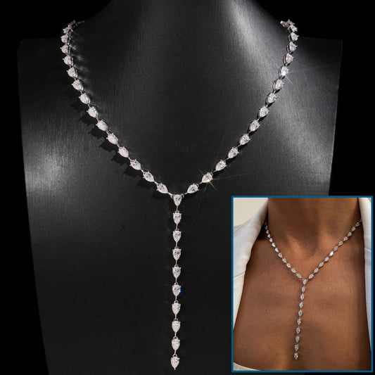 Y-Shape Waterdrop Moissanite Tennis Necklace for Women 0.5CT S925 Silver Pear Cut Diamond Long Tassel Bridal Riviera Necklaces