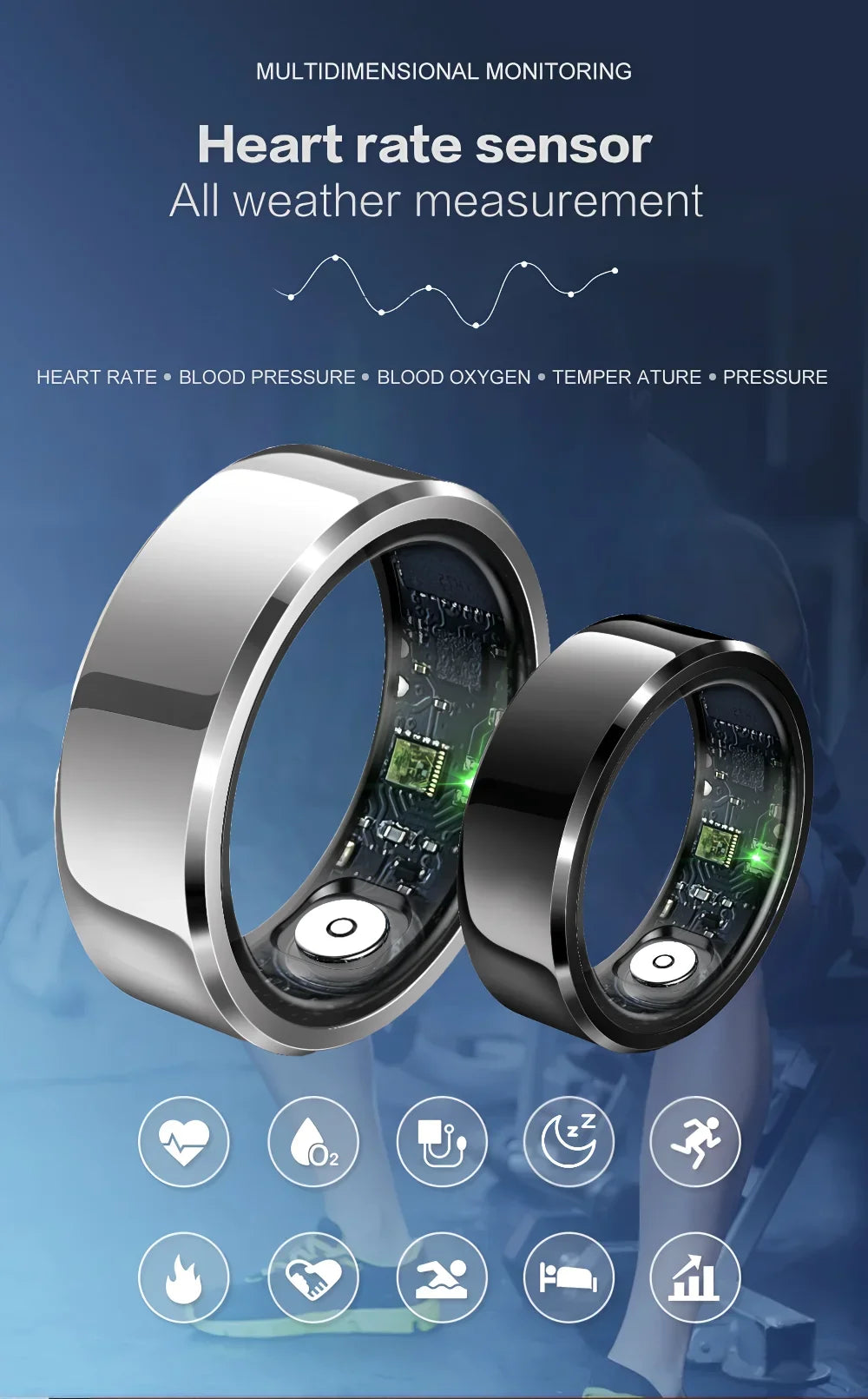 2025 R6Pro Smart Ring,  Heart Rate, Blood Oxygen, Sleep&Blood Pressure Tracker, Bluetooth Men Smart Rings iOS Android Compatible