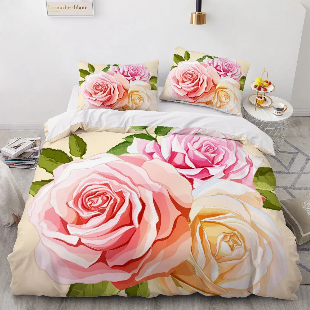 Flower Bird King Queen Duvet Cover Colorful Tropical Floral Bedding Set For Women Watercolor Plant 2/3pcs Polyester Quilt Cover