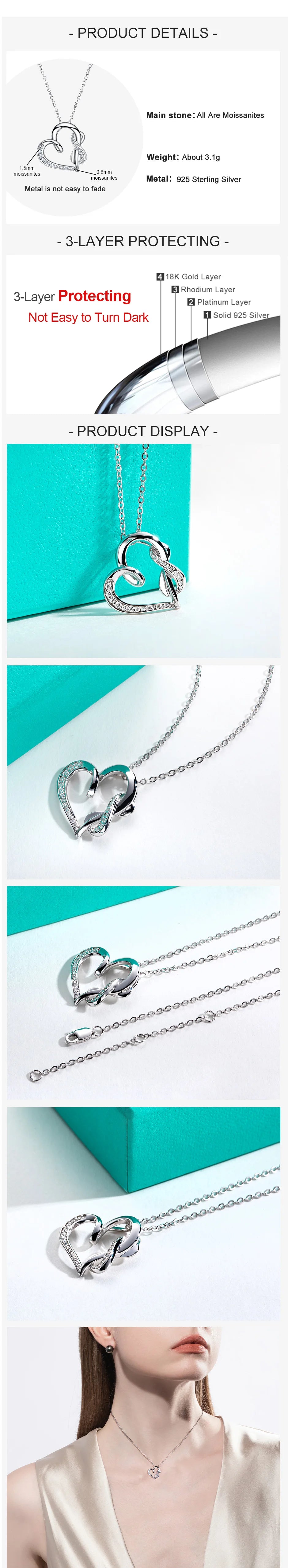 AnuJewel D Color Moissanites Hollow Heart Pendant 925 Sterling Silver Infinite Necklace Valentine's Day Gifts Jewelry Wholesale