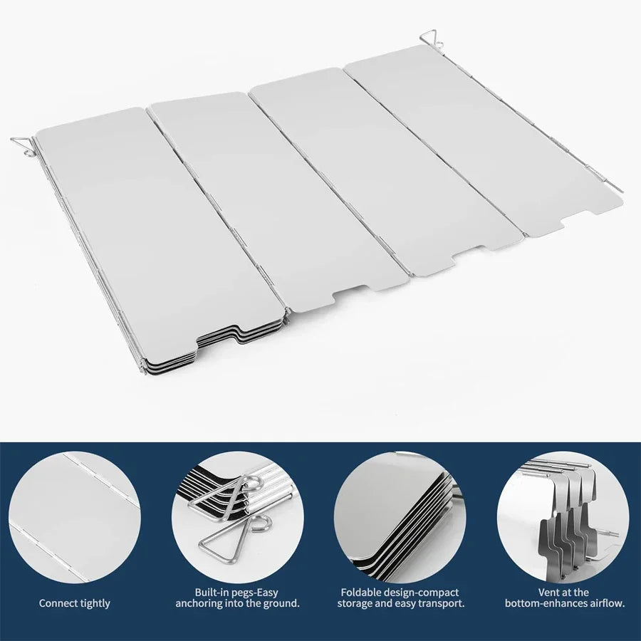 9/10/12 Plates Stove Windscreen, Aluminum Stove Windshield with Drawstring Bag, for Camping, Butane Stoves