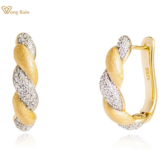 Wong Rain Vintage 18K Gold Plated 925 Sterling Silver Lab Sapphire Gemstone Hoop Earrings for Women Fine Jewelry Gifts Wholesale