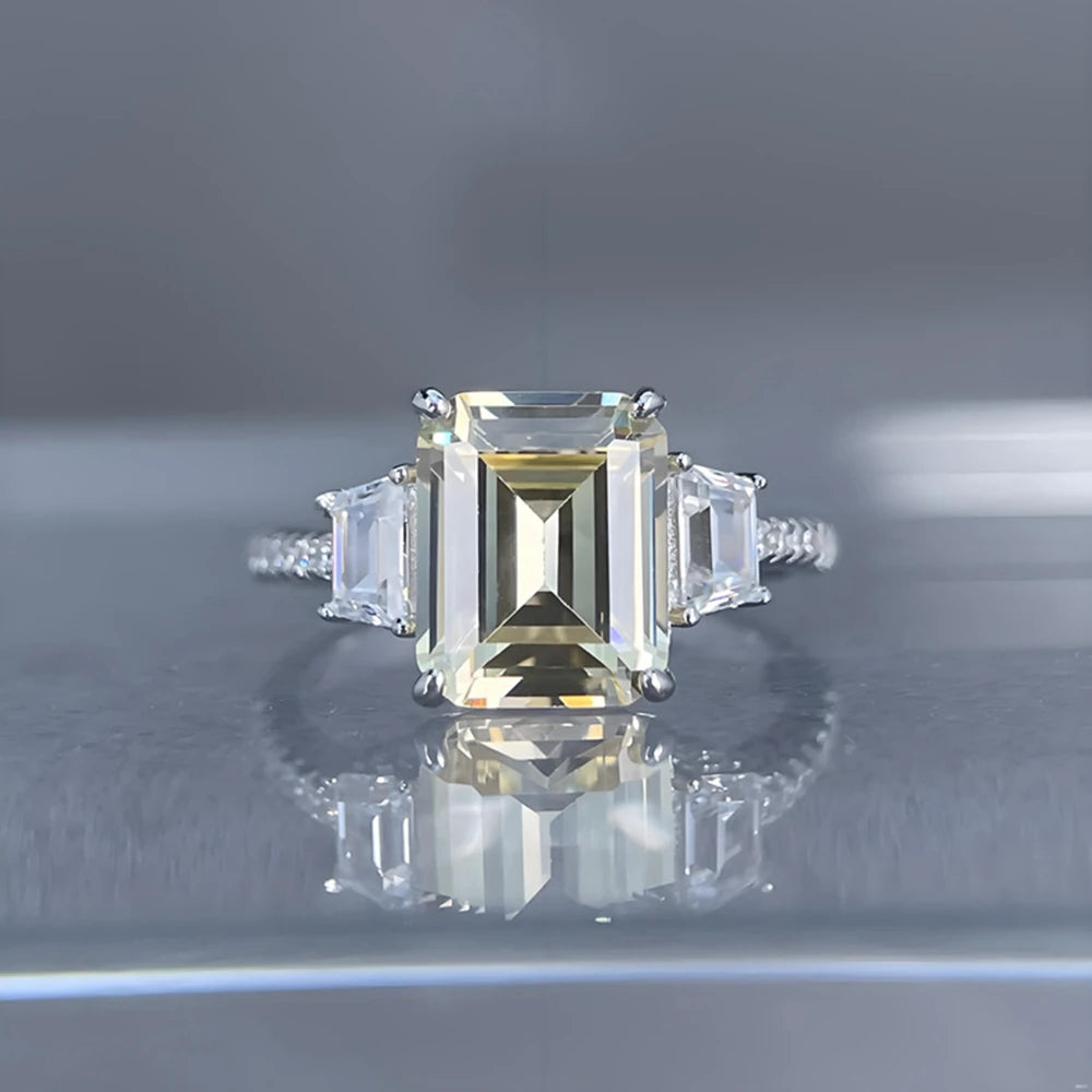 Wong Rain 925 Sterling Silver Emerald Cut 8*10 MM Aquamarine Citrine High Carbon Diamond Wedding Engagement Rings Fine Jewelry