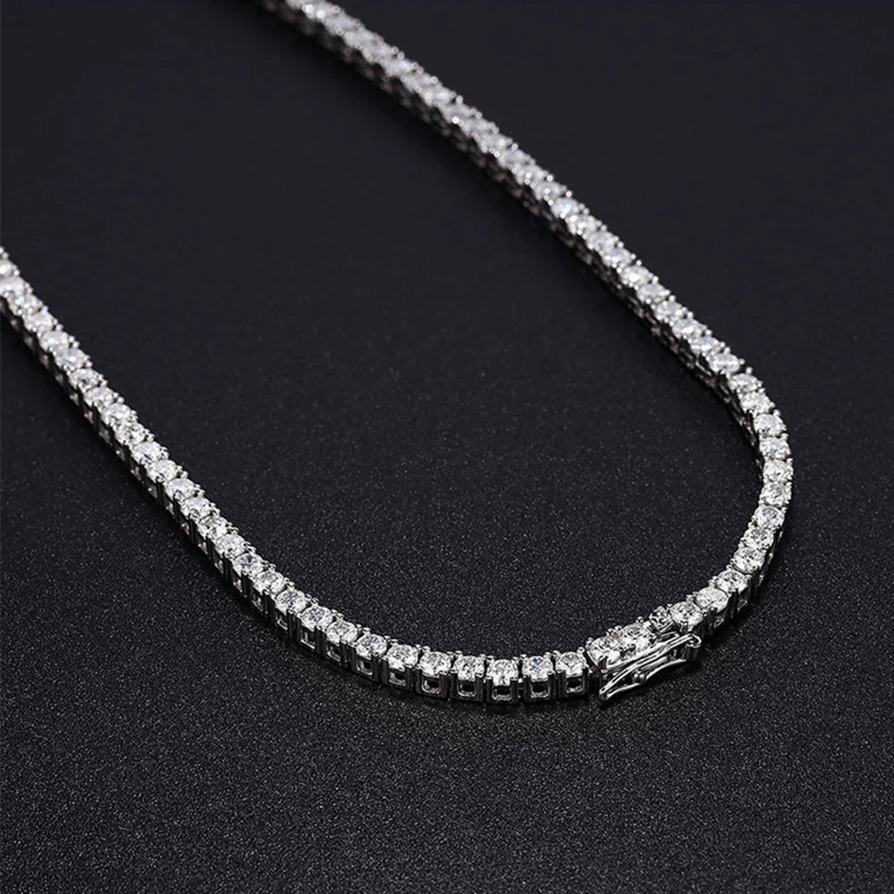 3mm Full Moissanite Tennis Necklace for Woman 925 Sterling Silver Plated 18k White Gold Tassel Necklace Party Wedding Jewelry